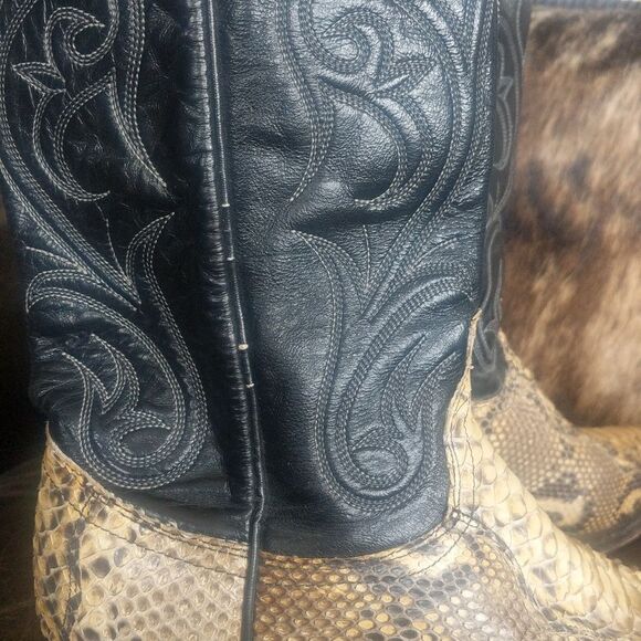 Dan Post Vintage Western Python and Black Leather Stitched Cowgirl Boots Size 6 - Picture 10 of 15